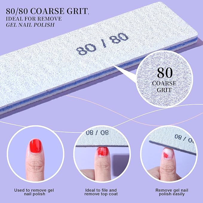 FANDAMEI 80/80 Grit Nail File, 24PCS Nail Files Kit, Double Sided Emery Boards for Nails, Professional Nail File for Natural Acrylic Nails, Rectangular Manicure Nail Files Set, Coarse Grit 80/80