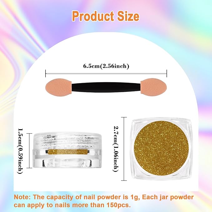 SIUSIO 8 Jars Chrome Nail Powder Gold Silver Nail Art Glitter Decoration Metallic Mirror Effect Holographic Aurora Nail Pigment Powder Kit for Nail Art Home DIY Salon Manicure
