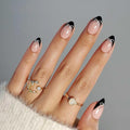 Press On Nails - Black Tie | Black French Tip Press on Nails with 3D Bow Design - Soft Gel Almond Fake Nails I 32 Nails, 16 Sizes Kit with Glue and Adhesive Tabs I Female Founded