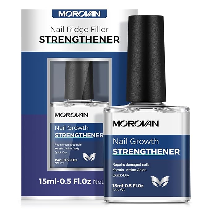 Morovan Nail Strengthener and Growth: Clear Nail Polish Hardener for Damaged Nails Treatment Natural Keratin Repair Ridge Filler Prevents Discoloration Crack Thin Essential Manicure Nail Care Women