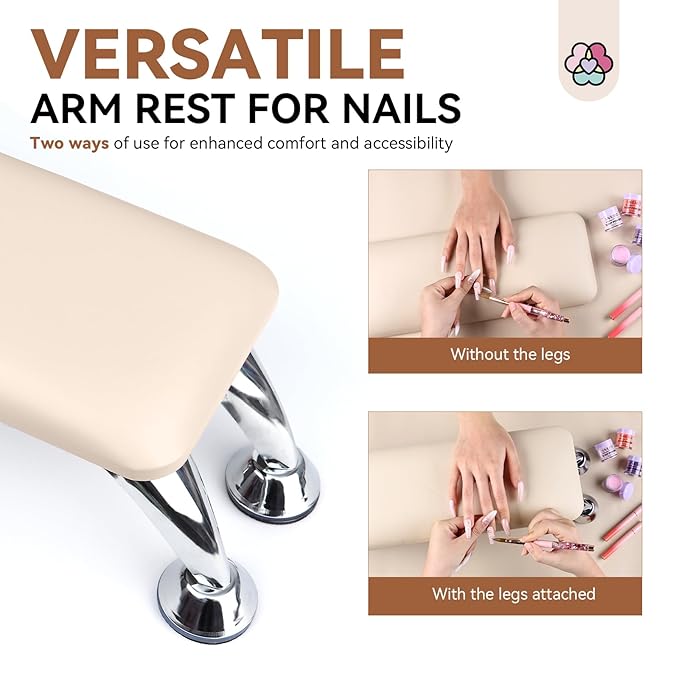 SAVILAND Arm Rest for Nails Tech Professional: 15.7" Full-Length Nail Arm Rest for Apricot Super-Comfort Big Nail Arm Restwith Microfiber Leather Mat Height Hand Pillow Cushion Nail Salon Manicure