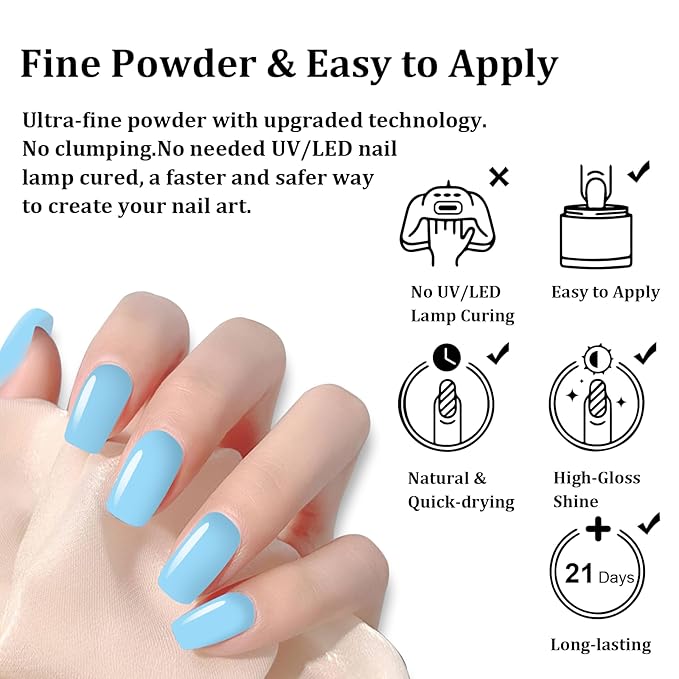 1 Oz/28g Sky Blue Dip Powder, Nail Dipping Powder French Powder Pro Collection System Nail Art Starter Manicure Salon DIY at Home, Odor-Free&Long-Lasting, No Needed Nail Lamp Curing