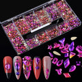 Nail Rhinestones Kit - 1000Pcs/Box Multi Shapes Glass Crystal Diamond Flatback Professional Art Decorations DIY Craft With Picker, Purple