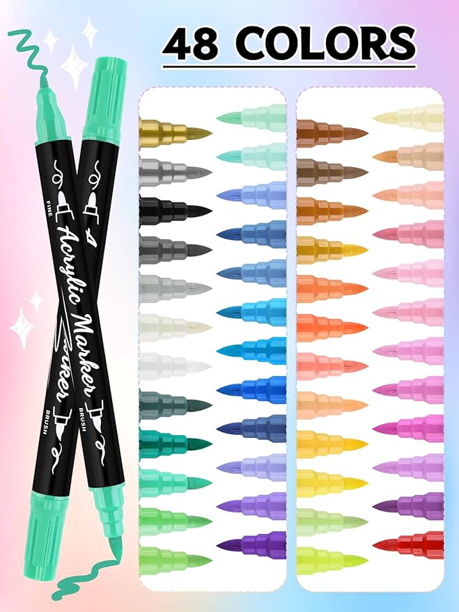 EBANKU 48 Colors Nail Art Pens Set, 3D Christmas Nail Art Makers Pens Quick-Drying Nail Art Polish Acrylic Paint Nail Point Graffiti Dotting Liner Pen No Squeeze Needed