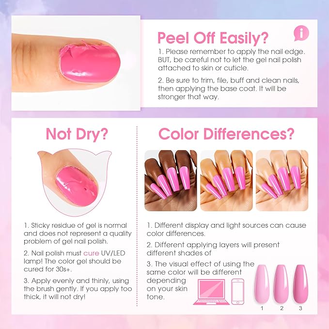 ROSALIND Pastel Gel Nail Polish Set, 12 Colors Pink Purple Blue Gel Polish Macaron Light Colors Pink Yellow Gel Polish Set Soak Off Spring Summer Rainbow Gels Polish Collection for Nail Art Gift