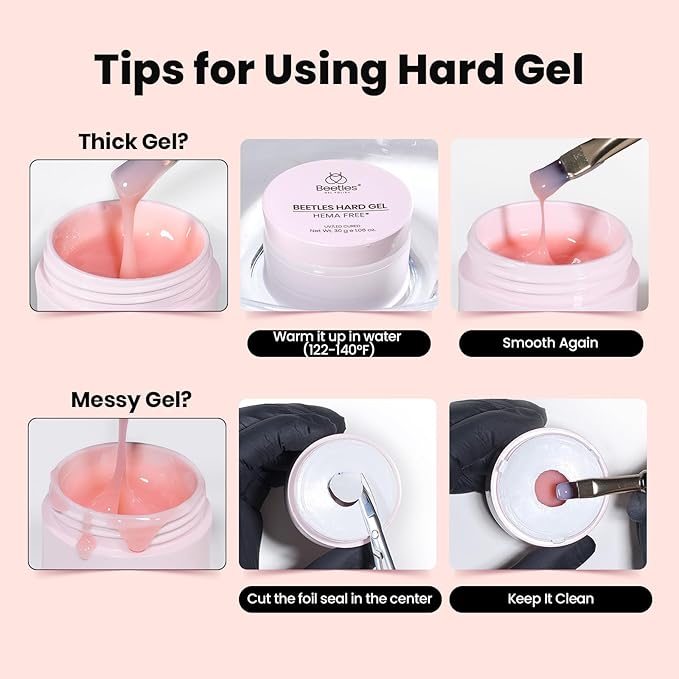 Beetles HEMA-Free Hard Gel for Nails-1.06oz 9 in 1 Jelly Nude UV/LED Lamp Cured Sculpting Stengthener Gel for Nail Extension & Nail Repair High Hardness Nails for Manicurist Women