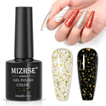 MIZHSE Gold Glitter Gel Nail Polish, Glitter Sequins Gel Polish Sparkle Shiny Christmas Soak Off U V LED Gels Polish for Nail Salon & Home DIY Manicure 10ml