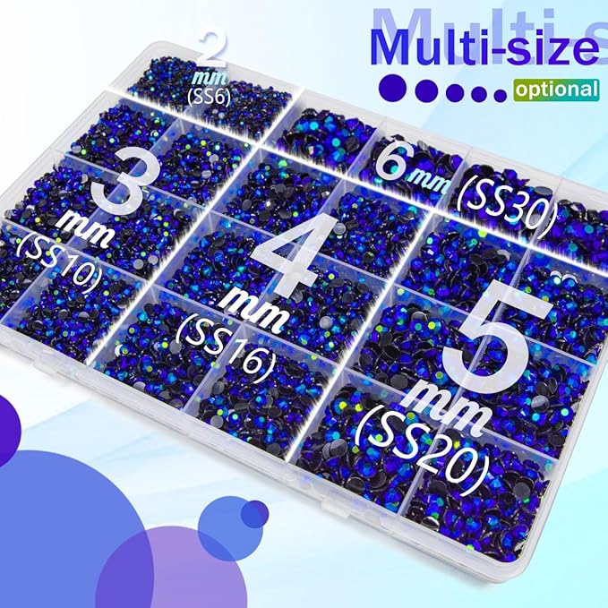 Sapphire Blue AB Resin Rhinestones w B7000 Glue for Bedazzling Crafting 2mm-6mm Flatback Jelly Stones Diamonds Gems Bedazzler Kit for Nails Face Eyes Makeup Tumblers Bottles DIY Crafts Shoes