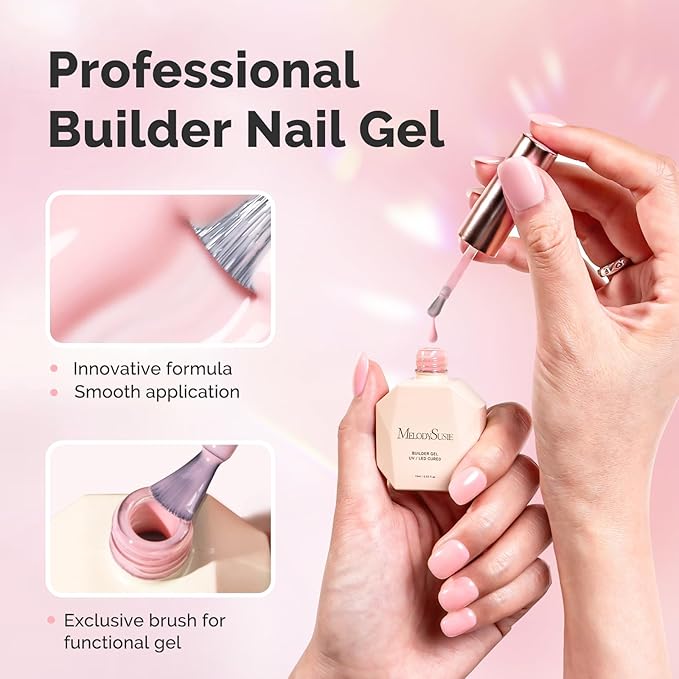 MelodySusie Builder Nail Base Gel Nude Pink Builder Gel for Nails Thickening, Soak Off UV Gel,Extension Gel Rhinestone Nail Glue Gel in a Bottle for Nail Art Design Gift for Women-104
