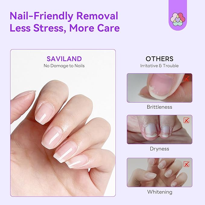 SAVILAND Essentials Dip Nail Remover Kit: 2Pcs Dip Powder Removal Gentle Easy Remove Dip Nails With Cuticle Oil Nail File Gel Remover No Soaking Wrapping Home Use 15ml