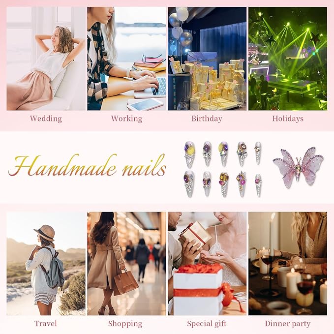 2Packs (20Pcs) Press on Nails Mystery Box Random 30mm Long Handmade Nails Manicure Charms Nails Art Nail Kit Press on Nails for Women Party Holiday Photo Wedding Size S