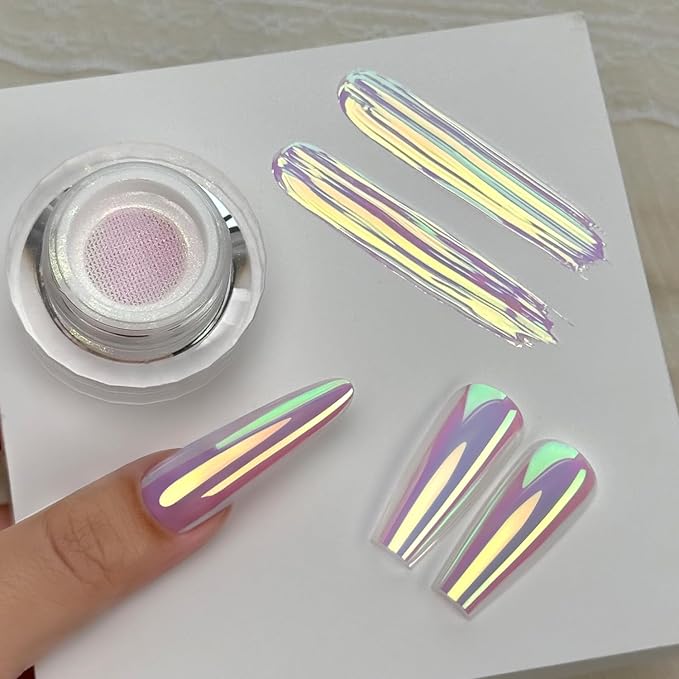 Yokefellow GleamTap Cushion Aurora Chrome Nail Powder -Mermaid Aurora Effect,Nail Art Glitter Decoration for Home DIY Salon Manicure (GT115 Ethereal/Pink Lilac with Gold Sheen)