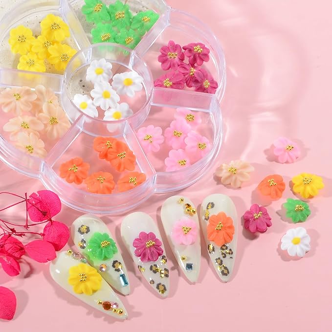 35PCS 3D Handmade Flower Nail Art Charms Y2K Design INS Trendy Handcrafted Colorful Flower Sculpted Floral Nails with Caviar Beads for Women Profession Nail Art Craft Jewelry