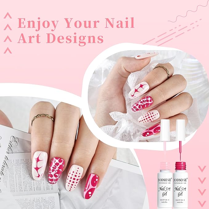 JODSONE Nail Art Gel Liner Set 10 Colors Pink Collection Gel Nail polish Need U V Lamp Cured at Home Salon Design Valentines Gifts for Women & Girls