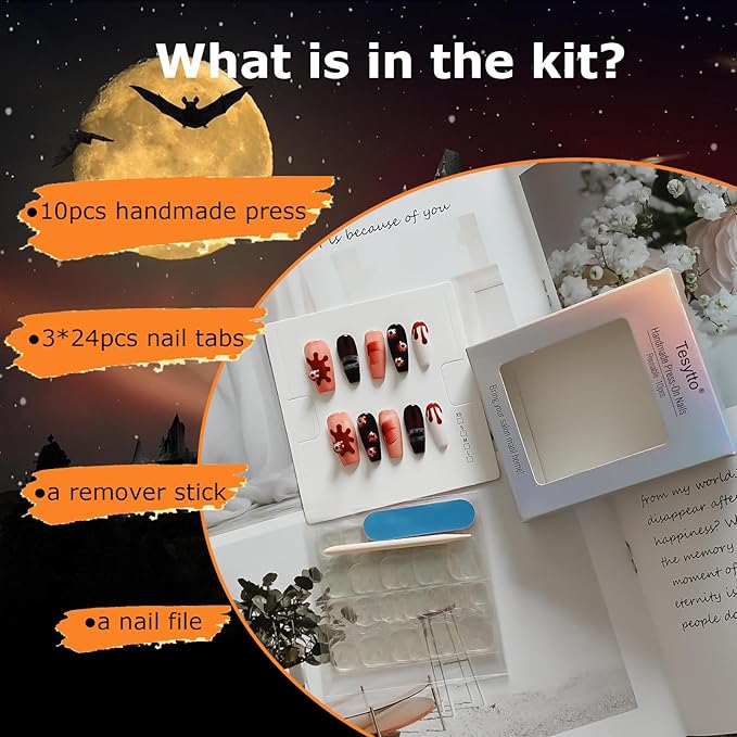 Y2K Press on Nails Long Coffin Nails 3D Eyeballs Blood Drops Design, Multi-Layer Gel Acrylic Nails for Parties (Vampire Eyes,S)