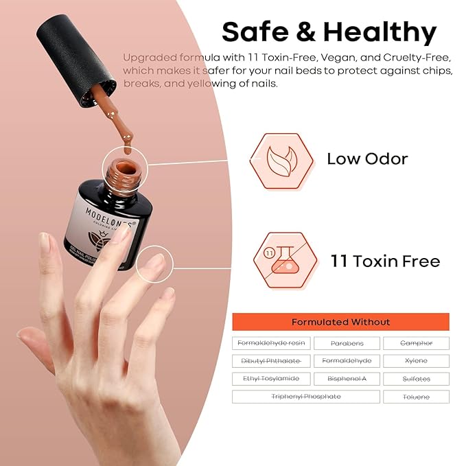modelones Gel Nail Polish Set, 12 Colors Winter Neutral Nude Brown Gold Glitter Gel Polish Tawny Cinnamon Burdundy Maroon Classic Collection for All Skin Tones LED Nail Art Salon DIY Gift