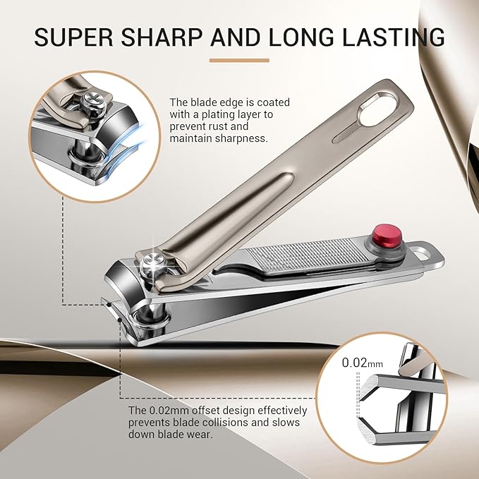 MelodySusie Nail Clippers Set, Ultra Sharp Toenail Clippers with Glass Nail File, 3 in 1 Stainless Steel Nail Clippers for Men Women, Fingernail Clipper Nail Cutter Manicure Set, Champagne
