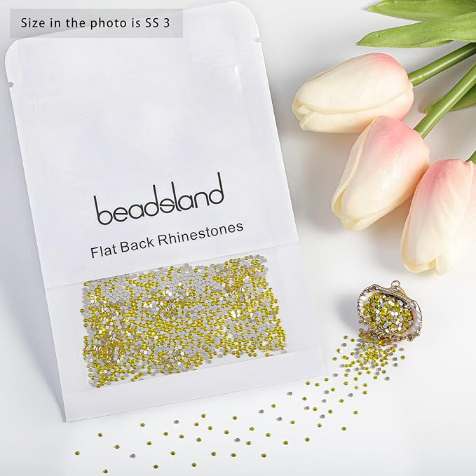 Beadsland 2880pcs Flat Back Crystal Rhinestones Round Gems for Nail Art and Craft Glue Fix,Lemon Yellow,SS3,1.2-1.4mm