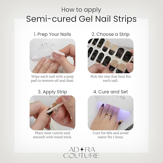 Semi Cured Gel Nail Strips with 30 Pieces - UV Gel Stickers, Manicure Kit, Easy Application Wraps Includes Prep Pads, Nail File, Wooden Stick - UV Light Required (Porcelain)
