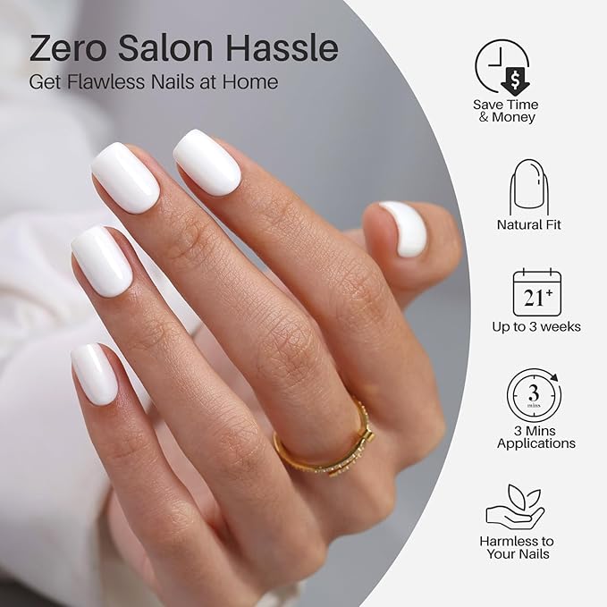 Pure White Press on Nails Short - SHANGMENG Soft Gel Square Press on Nails for Women Gift, Fit Perfectly & Natural Glue on Nails in 16 Sizes - 32 Reusable Fake Nails Kit with Glue, Classic White