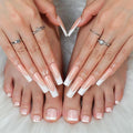 48Pcs White French Tips Press on Nails Nude Pink Press on Toenails Medium Long Square Glue on Nails with Designs Full Cover Skintones False Nails Glossy Summer Fake Toenails for Women DIY Manicure