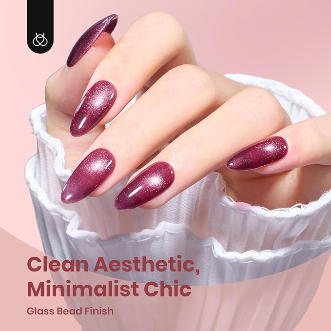 Beetles Cat Eye Gel Polish Nail Set - 6 Colors Purple Red Pink Glitter Magnetic Cat Eye Gel Fall Gel Polish Kit Soak Off UV Ceramic Rose Collection Manicure Gift for Women