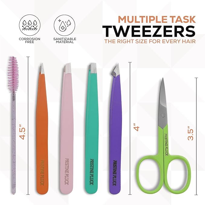 6 Pieces Professional Stainless Steel Tweezers for Eyebrows with Curved Eyebrow Scissors for in Grown Hairs,Precision Tweezers Set for Women & Men Hair Plucker with Fiber Tip