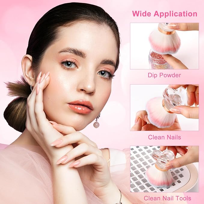 ANGNYA Nail Dust Brush, Rose-shaped Head and Heart-shaped Handle Dust Brush for Nails, Fluffy Dust Powder Remover Makeup Duster Cleaner Brush Acrylic Nail Tools