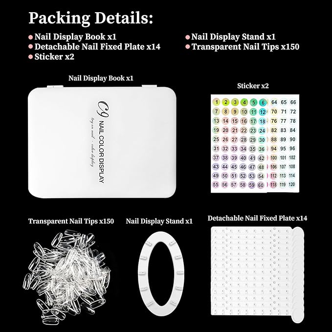 Nail Color Display Book Nail Swatch, 120 Colors Nail Polish Sample Display Book with Transparent Replacement Nails, Professional Nail Gel Color Card Book, No Need Pasting, No Need Glue