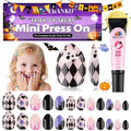 24 Pieces Press on Nail Kid, EBANKU Halloween Mini Glue on Nail Almond Cute Design Acrylic Nails with Nail Glue for Girls 7-12 Years