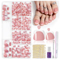 Toe Press On Nails Set,240PCS Short Square False Toenails Kit, Nude French Tip Stick On Toenails Glossy Full Cover Acrylic False Toe Nails For Women Girls Nail Art DIY Gift