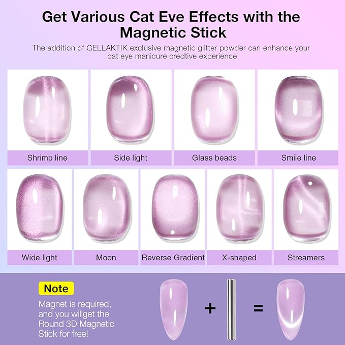 Cat Eye Gel Nail Polish Set, 6 Colors 12ML Glass Nail Polish Gel with Magnet, Soak Off UV LED for Home Salon Manicure Gift for Women