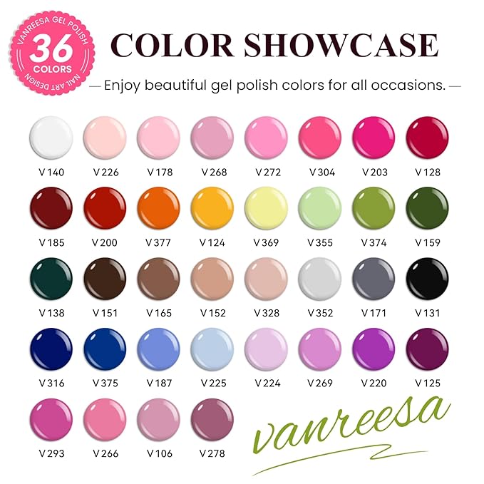 VANREESA Gel Nail Polish Kit with U V Light 53 Pcs Gel Polish Nail Set 36 Colors Nail Polish Set + Base and 4 Effects Top Coat with Manicure Tools Complete DIY Nail Kit Gifts for Women Girls