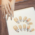 Almond Press On Nails Medium Fake Nails Handmade False Nails Nude Color Nail Charms, Zebra French Tip Acrylic Nail Kit Gel Nails,Reusable Stick on Nails for Women 10pcs M