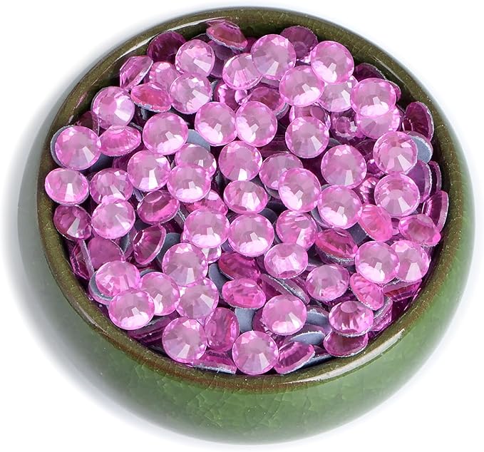 NCB 2880pcs Iron on Crystal Rhinestones Round Gems for Crafts Decoration DIY Jewelry Making (Lt. Rose, SS8 2.4mm)