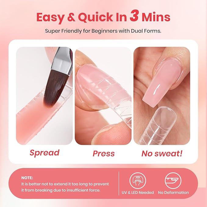 Beetles Nail Extension Gel, 4 Colors Poly Nail Gel Kit with Base & Top Coat, Slip Solution & Brush, All-in-One Starter Kit for Home Manicure, Holiday Gift for Women
