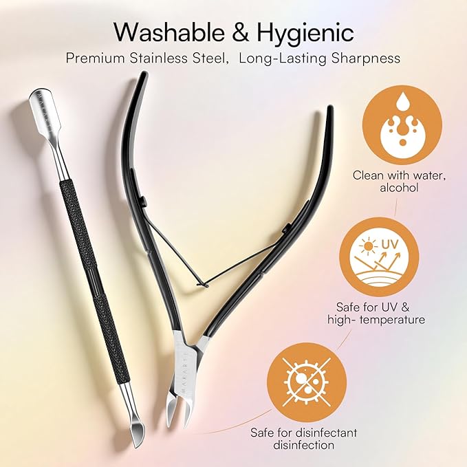 Makartt Cuticle Trimmer with Cuticle Pusher - Sharp Cuticle Nipper with Dual Spring, Ergonomic Handle, 7mm Blade & Dual-Ended Pusher for Nail Care & Gel Removal, Black