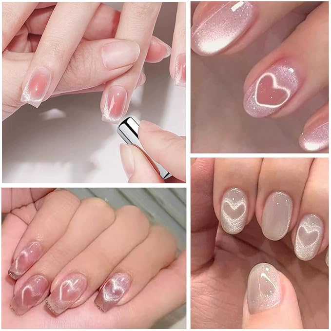 24 Pcs Cat Eye Magnet for Nails + 3 Y-Shaped Metal Brackets for Heart Cat Eye Effect Cylindrical Nail Magnet Magnetic Beads Magnet Double Ended Flower Magnet Stick for Cat Eye Nail Polish