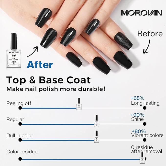 Morovan Base Coat Nail Strengthener: 3 IN 1 Nail Growth Top Coat Clear Quick Dry Nail Polish Strong Repairs Damaged Nail Hardener Long Lasting Shine No Chip Fingernail Treatment Care for Women Girls