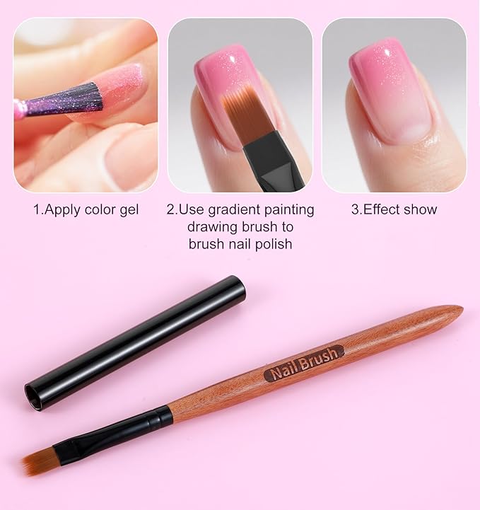2Pcs Ombre Nail Brush, Precise Gradient Painting Brushes Ombre Nail Brush for Acrylic Nails Manicure Design Tool for DIY & Salon, Handle Thicken Ergonomic
