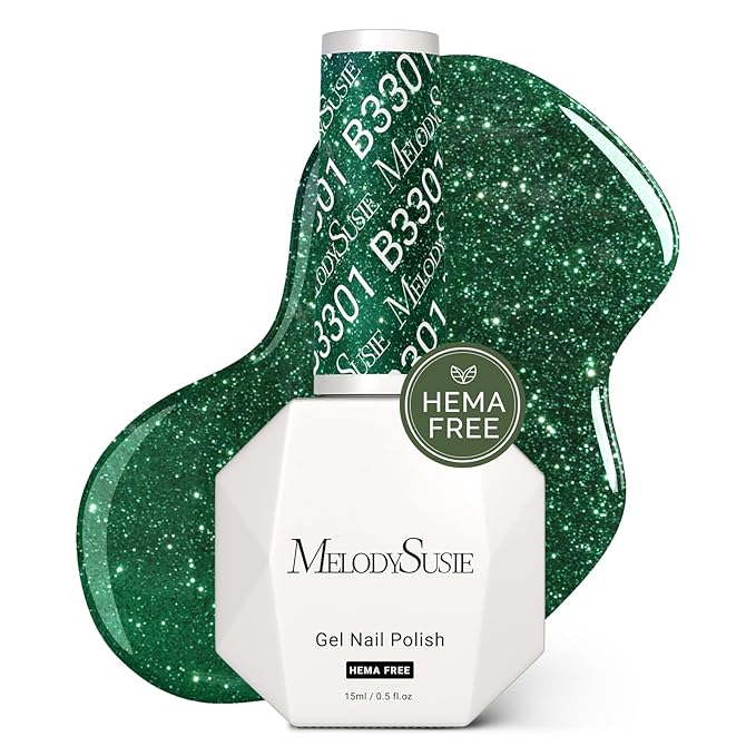 MelodySusie Hema Free Gel Nail Polish, 0.5 Fl Oz Thick Green Glitter Gel Polish, Non-Toxic, Long Lasting, Soak Off UV Nail Polish, Manicure Nail Design Salon DIY Nail Art at Home B3301