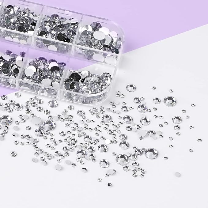 Canvalite 1500PCS Rhinestones Flat Back Gems, Nail Rhinestones Nail Art Gems with Pick Up Tweezers and Rhinestone Picker Dotting Pen, Nail Art Tools for Nails, Clothes, Face, Craft