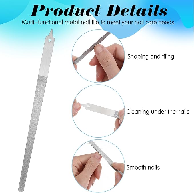 4PCS Diamond Deb Nail File,8 in Double-Sided Metal Nail File Men, Pointed Diamond Deb Nails Files, Suitable for Manicure, Pedicure, Salon Home Use, Silver