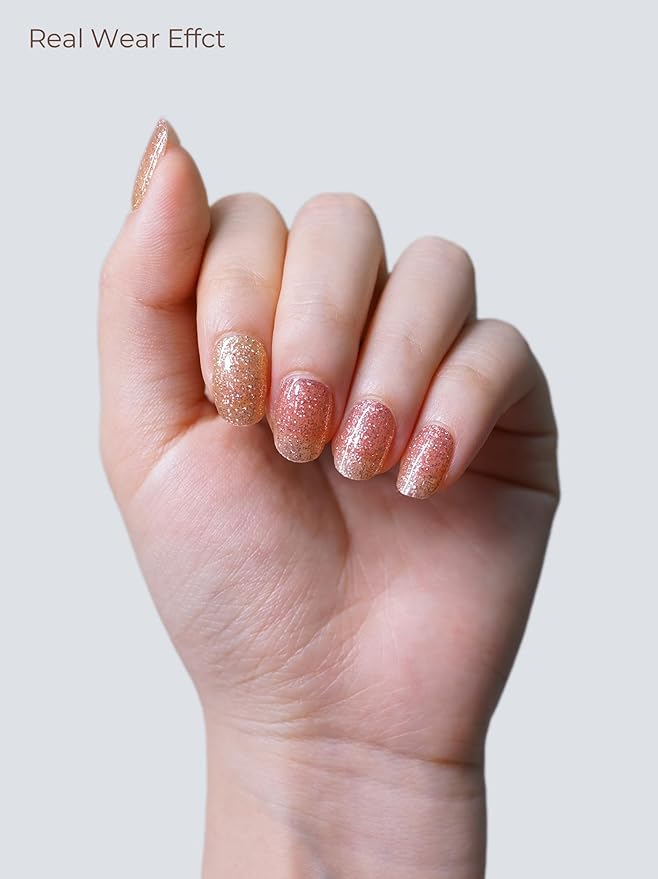 Real Gel Nail Strips (No UV Light Needed) - 44Pcs Salon Quality Nail Stickers - Long Lasting Polish Wraps for Women, Easy Apply & Remove (Pink Haze)