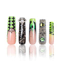 LOVFUL Press on Nails Dare to Roar French Tip | Handmade with Full Covered Crystals | Reusable Full Cover Nails | Square Mid length 1.7 in | H153-M