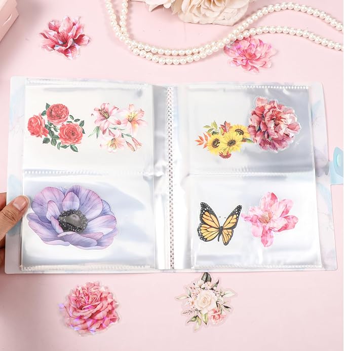 144 Slots Nail Art Artistic Stickers Storage Book Transparent Decals Organizer Tools DIY Design Manicure Decoration Empty Photo Display Showing Collecting Album Holder(Blue Butterfly)