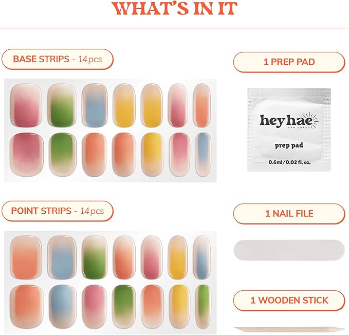Heyhae Semi Cured Gel Nail Strips | No LED Lamp Needed | Ombre, Pink, Spring | Easy Apply & Remove, Salon Quality | Includes 28 Strips, 1 Prep Pads, Nail File & Wooden Stick - Hey, I Fancy You