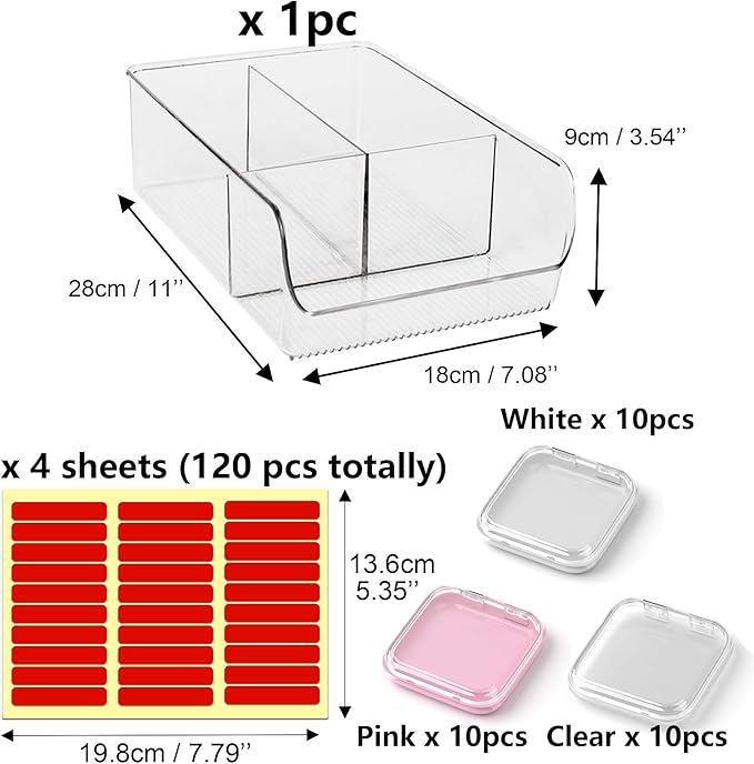 30 Pcs Press On Nail Storage Box Container False Nail Organizer Acrylic Display Case with a Large Stackable All-In-One Box and 120 Pcs Double Sided Adhesive Nail Display Tape (Multicolor)