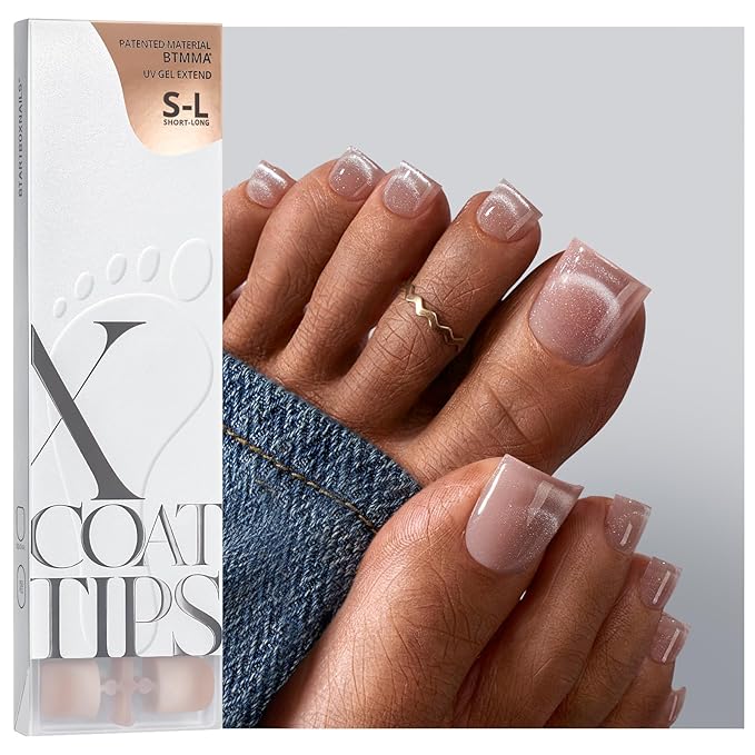 BTArtboxnails XCOATTIPS Toe Nail Tips - Lamp-Curable Sharp quare Cat Eye Press On Toenails for Women, 150 Soak Off Glitter Toe Nail Extensions in 15 Sizes, Builder Gel & Top Coat Required