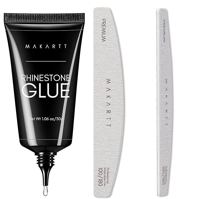 Makartt Nail Rhinestone Glue for Nails, Super Strong Gel Nail Glue for Rhinestones Bundle Nail File, 100/180 Grit Nail Files for Natural Nails, Professional Strong Emery Boards